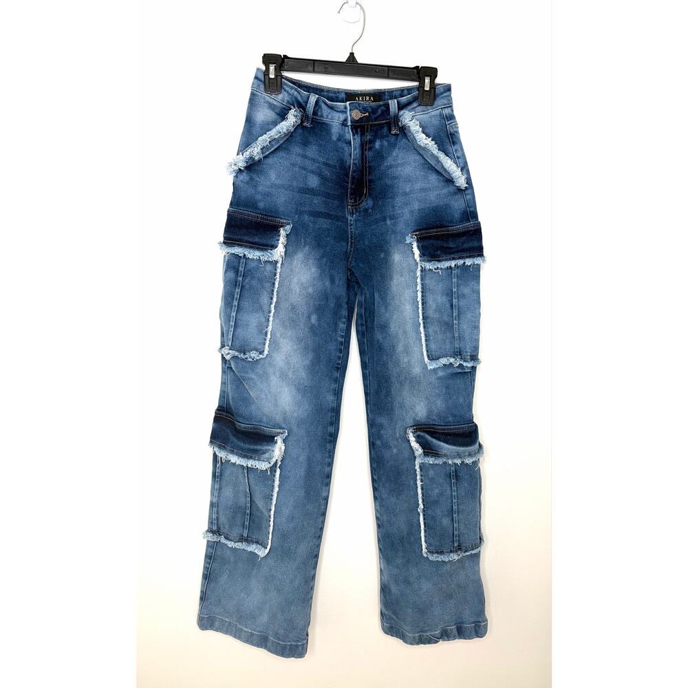 AKIRA BABY GIRL DENIM CARGO Jeans Women's Sz S/4 Streetwear boho grunge gorpcore